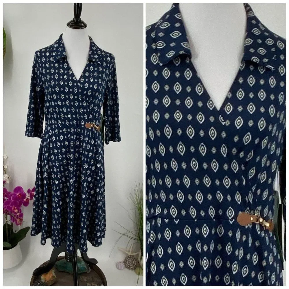 V Neck Dress Faux Wrap Midi - Picture 1 of 4